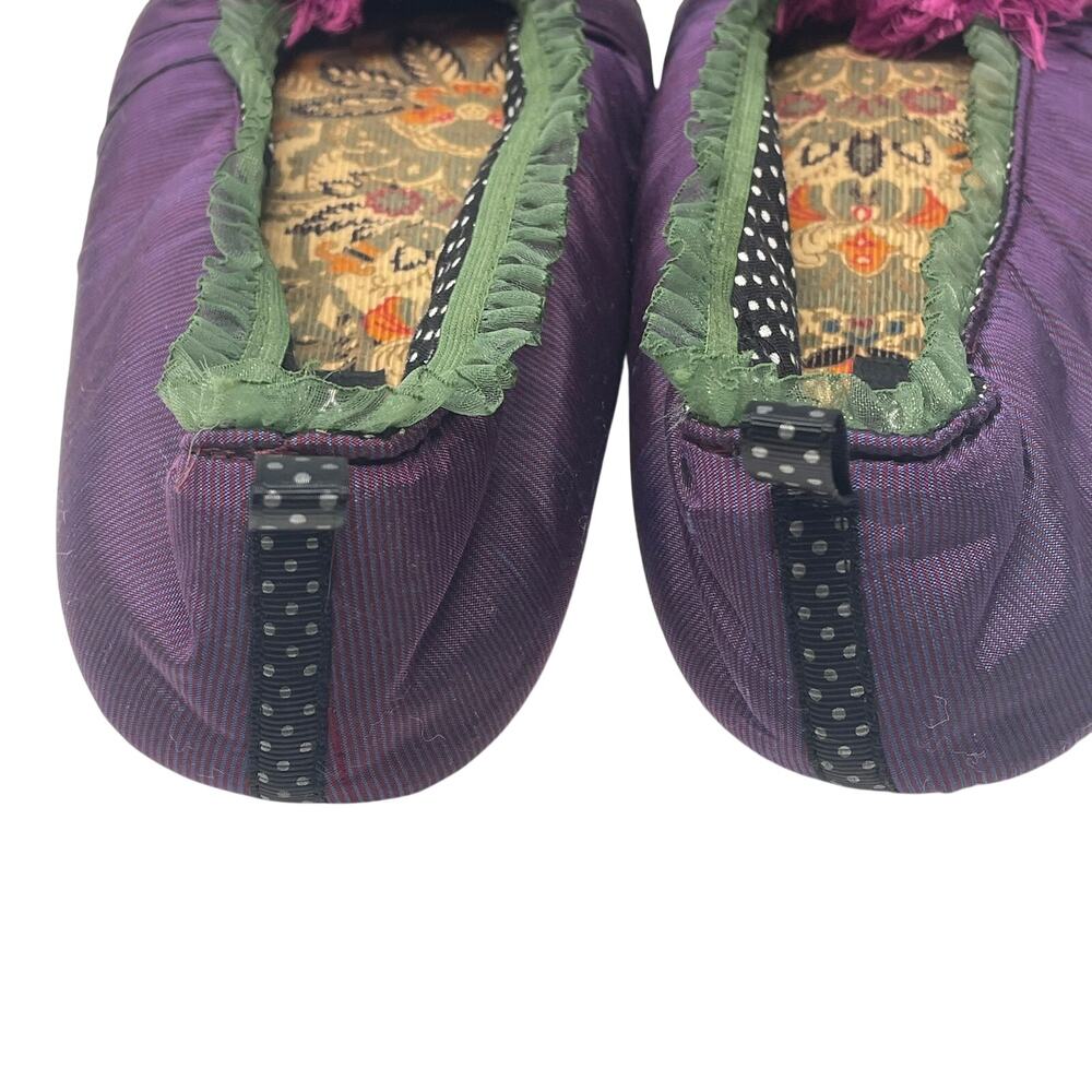 Goody Goody Purple Slippers Magenta Pink Flower Green Trim Silk M - Picture 6 of 8